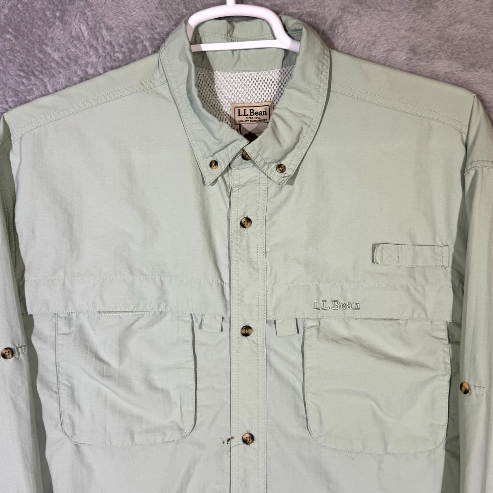 L.L.Bean Men’s Shirt XL Green Nylon Mesh Lined Long Sleeve Button-Down - Thumbnail 4