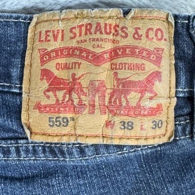 Levis 559 Jeans Mens 38x30 Blue Straight Leg Denim Stretch Mid Rise 98 Cotton - Thumbnail 3