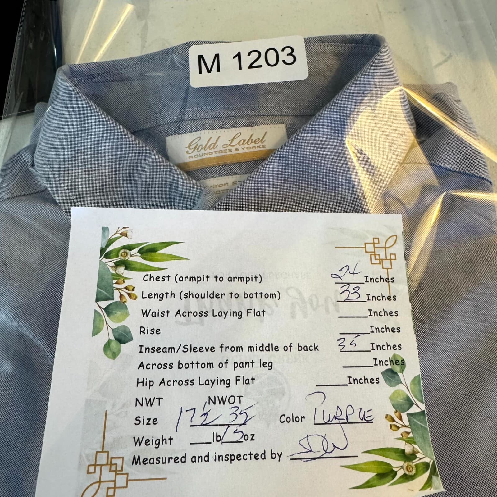 Gold Label Men’s Dress Shirt 17.5×35 Purple Cotton Long Sleeve Formal - Thumbnail 14