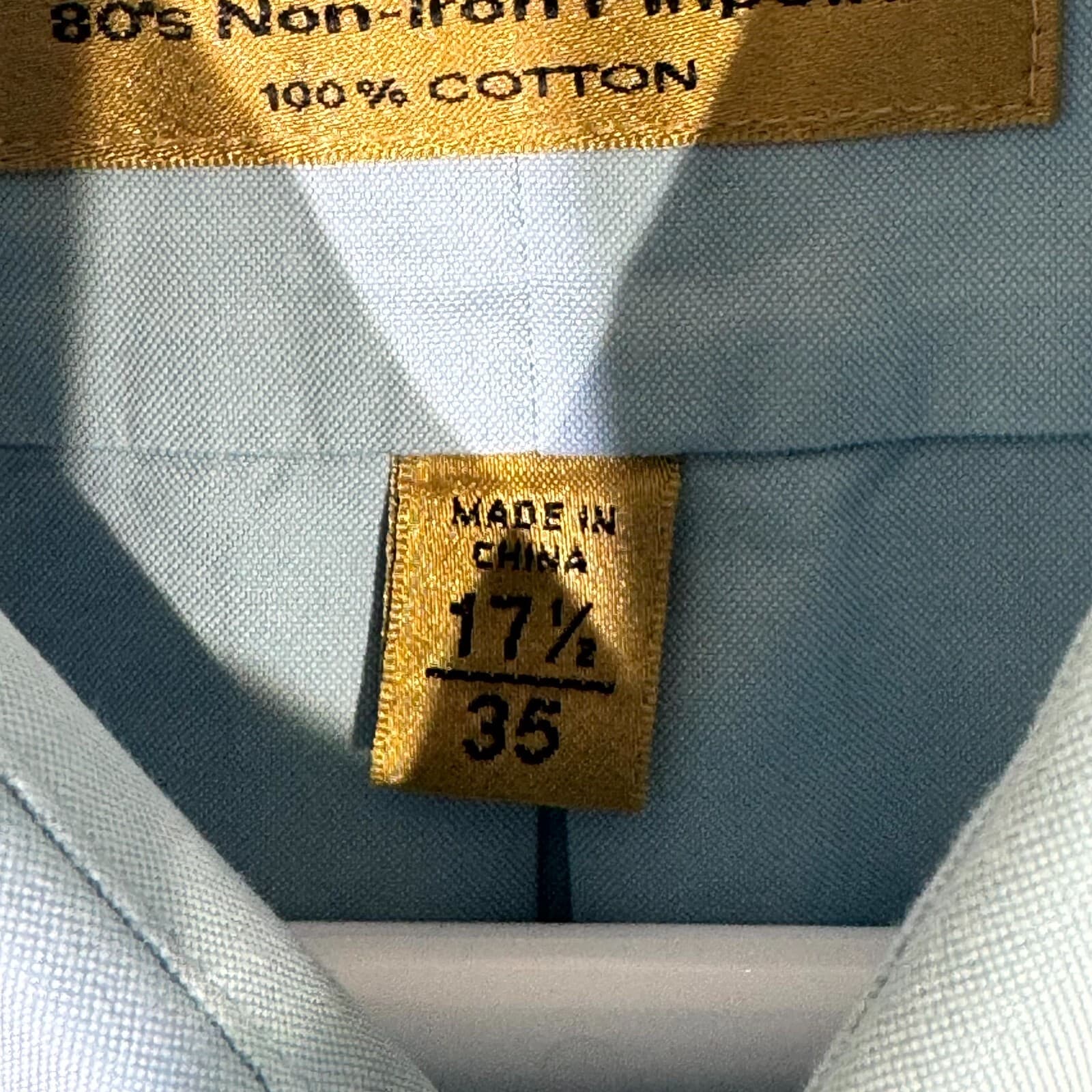 Gold Label Men’s Dress Shirt 17.5×35 Blue Cotton Fitted Long Sleeve Formal - Thumbnail 8