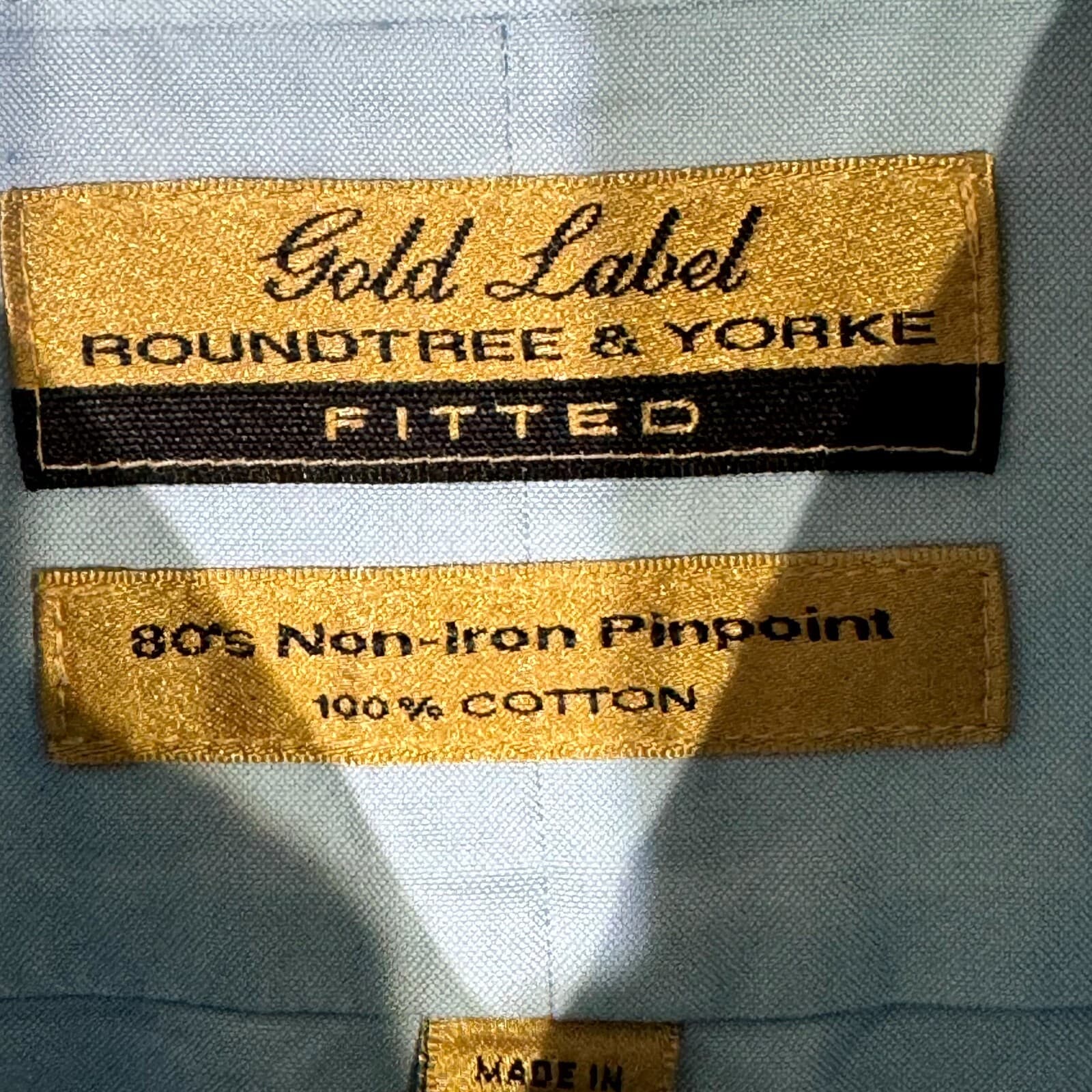 Gold Label Men’s Dress Shirt 17.5×35 Blue Cotton Fitted Long Sleeve Formal - Thumbnail 7