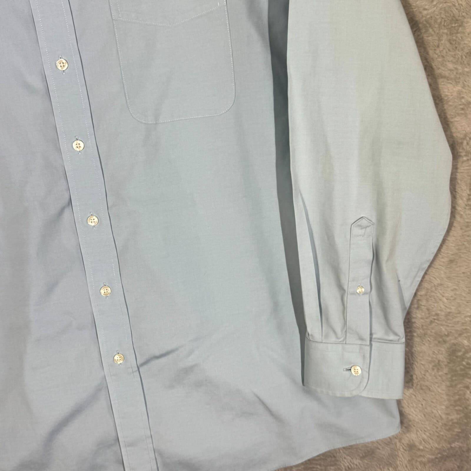 Gold Label Men’s Dress Shirt 17.5×35 Blue Cotton Fitted Long Sleeve Formal - Thumbnail 5