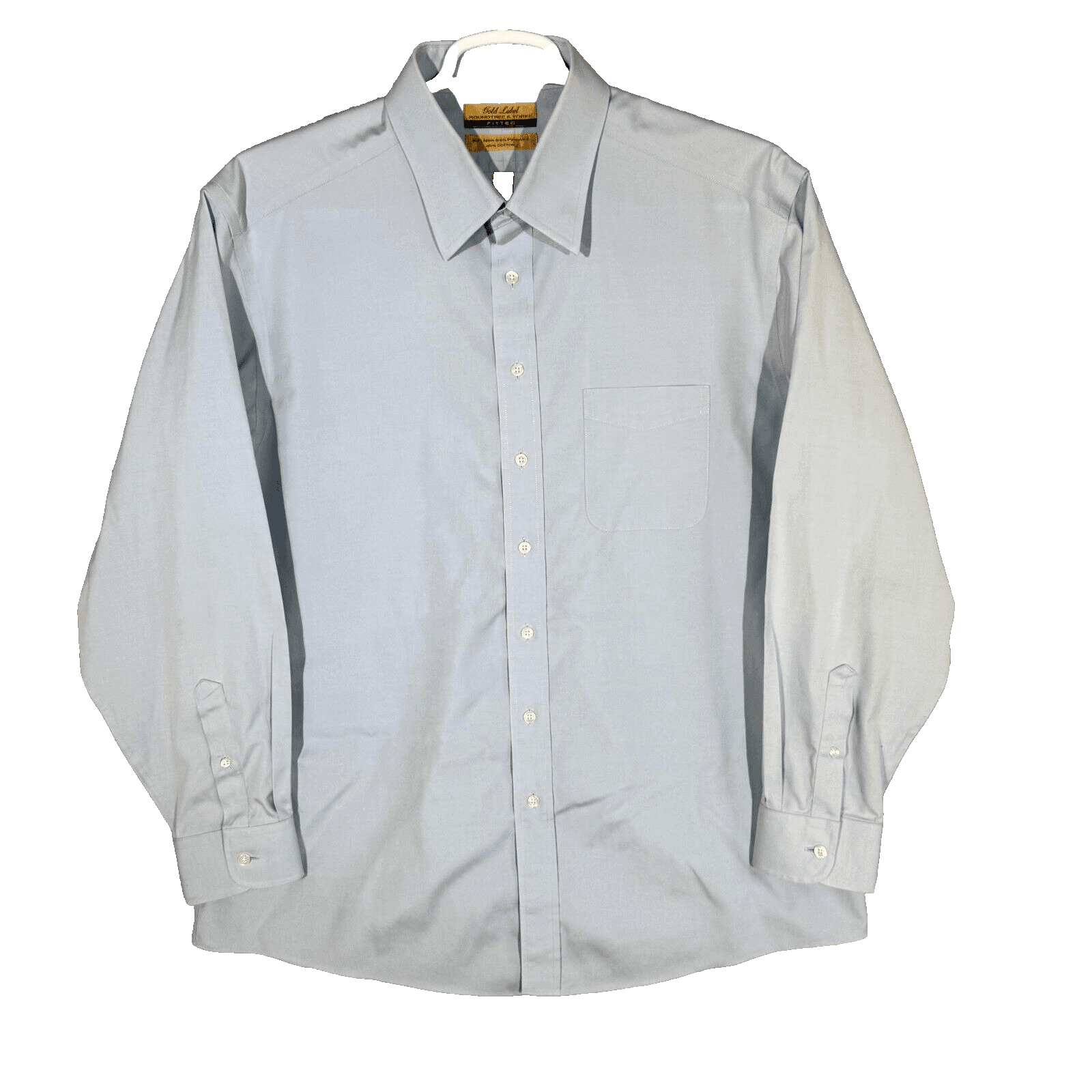 Gold Label Men’s Dress Shirt 17.5×35 Blue Cotton Fitted Long Sleeve Formal - Image 1