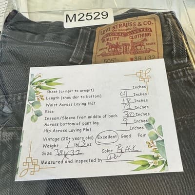 Levis 505 Jeans Mens 38x32 Black Regular Fit Denim Straight Leg 100% Cotton - Thumbnail 7