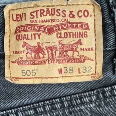 Levis 505 Jeans Mens 38x32 Black Regular Fit Denim Straight Leg 100% Cotton - Thumbnail 3