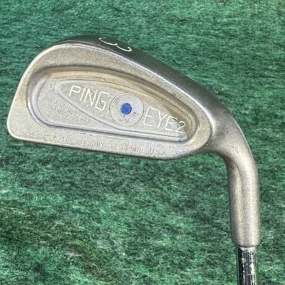 Vintage Ping Eye 2 3 Iron Mens RH ZZ Lite Stiff Steel Blue Dot Silver Golf Club - Image 1