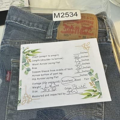 Levis 505 Jeans Mens 38x32 Blue Stretch Straight Leg Denim Medium Wash Pants - Thumbnail 8