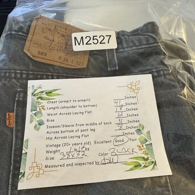Vintage Levis 505 Jeans Mens 38x32 Black Denim Straight Fit Made USA 90s Pants - Thumbnail 8