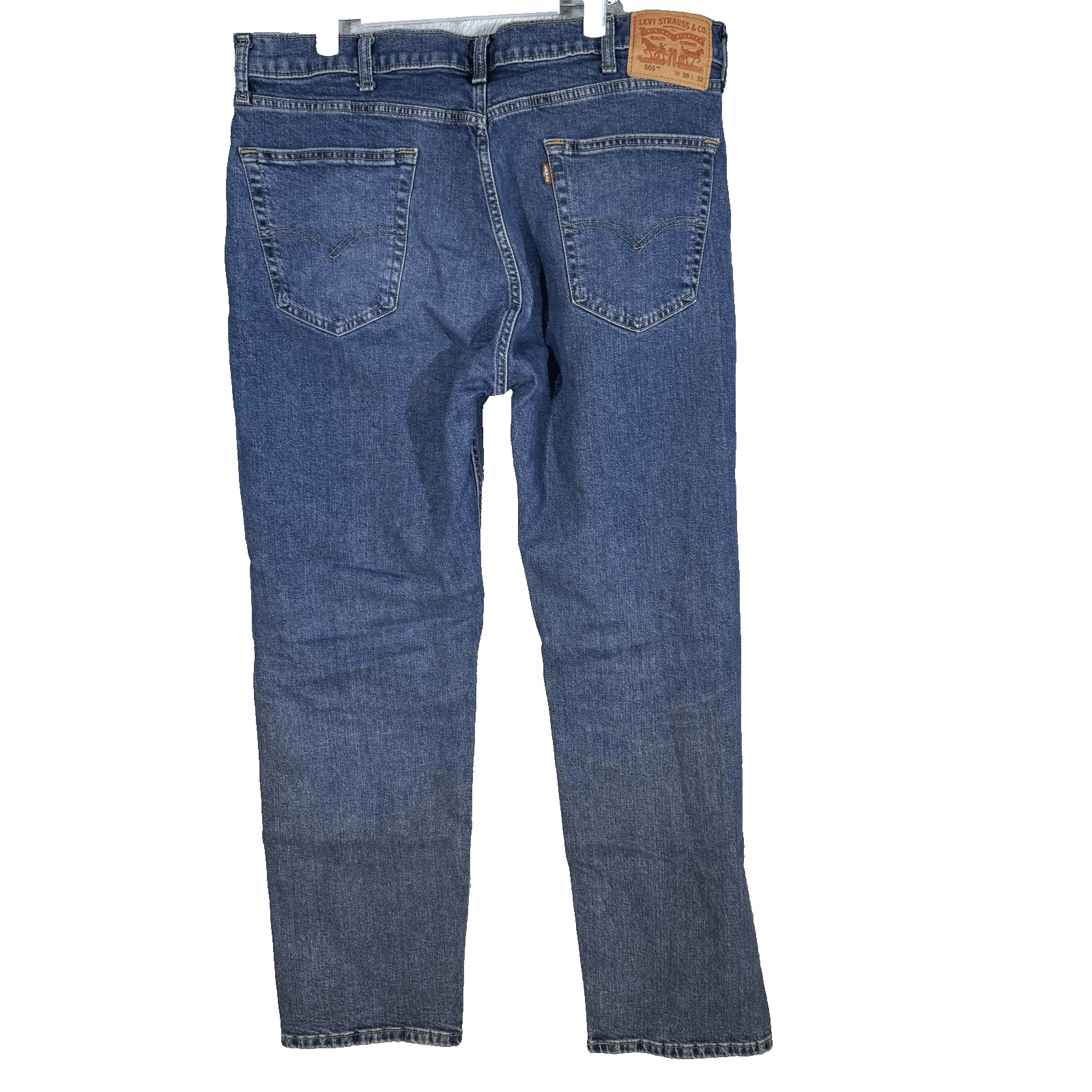 Levis 505 Jeans Mens 38x32 Blue Stretch Straight Leg Denim Medium Wash Pants - Thumbnail 2