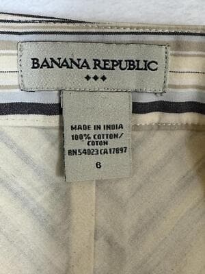 Banana Republic Tan Diagonal Striped A-Line 100% Cotton Tweed Skirt, Size 6 - Thumbnail 5