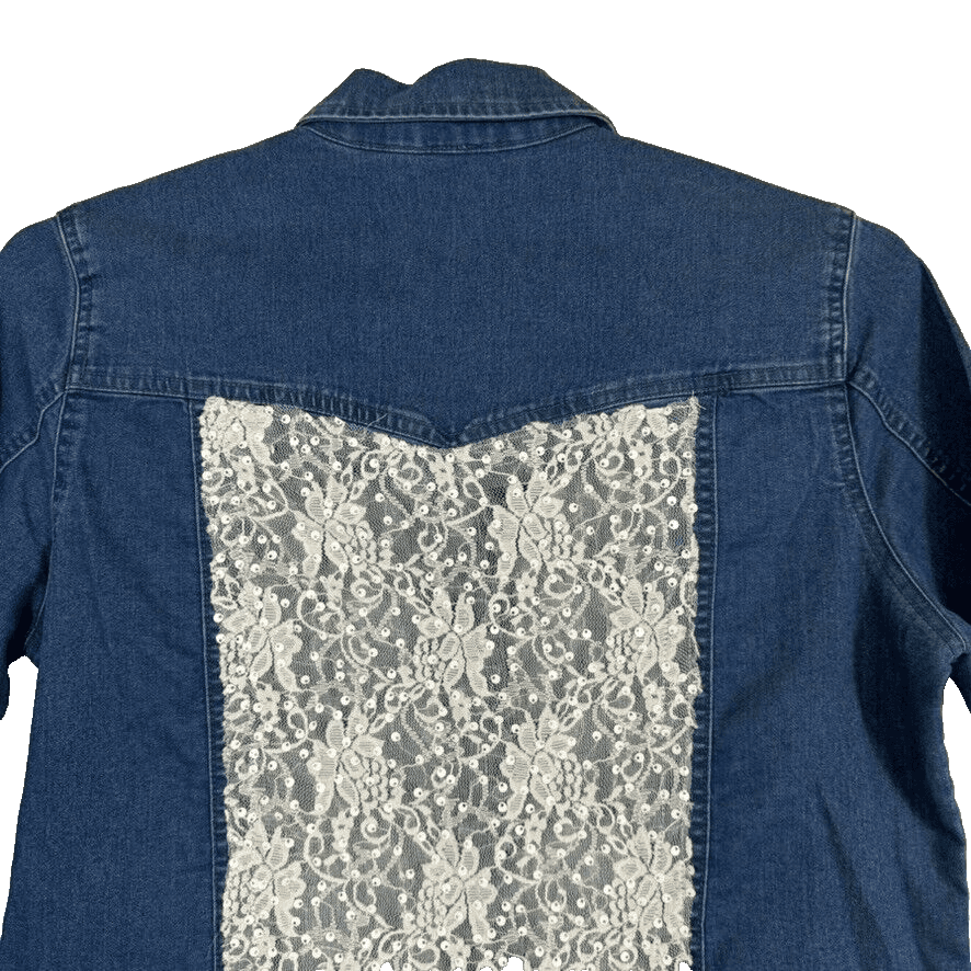 Fashque Studio Jacket Women's Medium Blue Lace Stretch Zip Up Casual Lightweight - Thumbnail 11