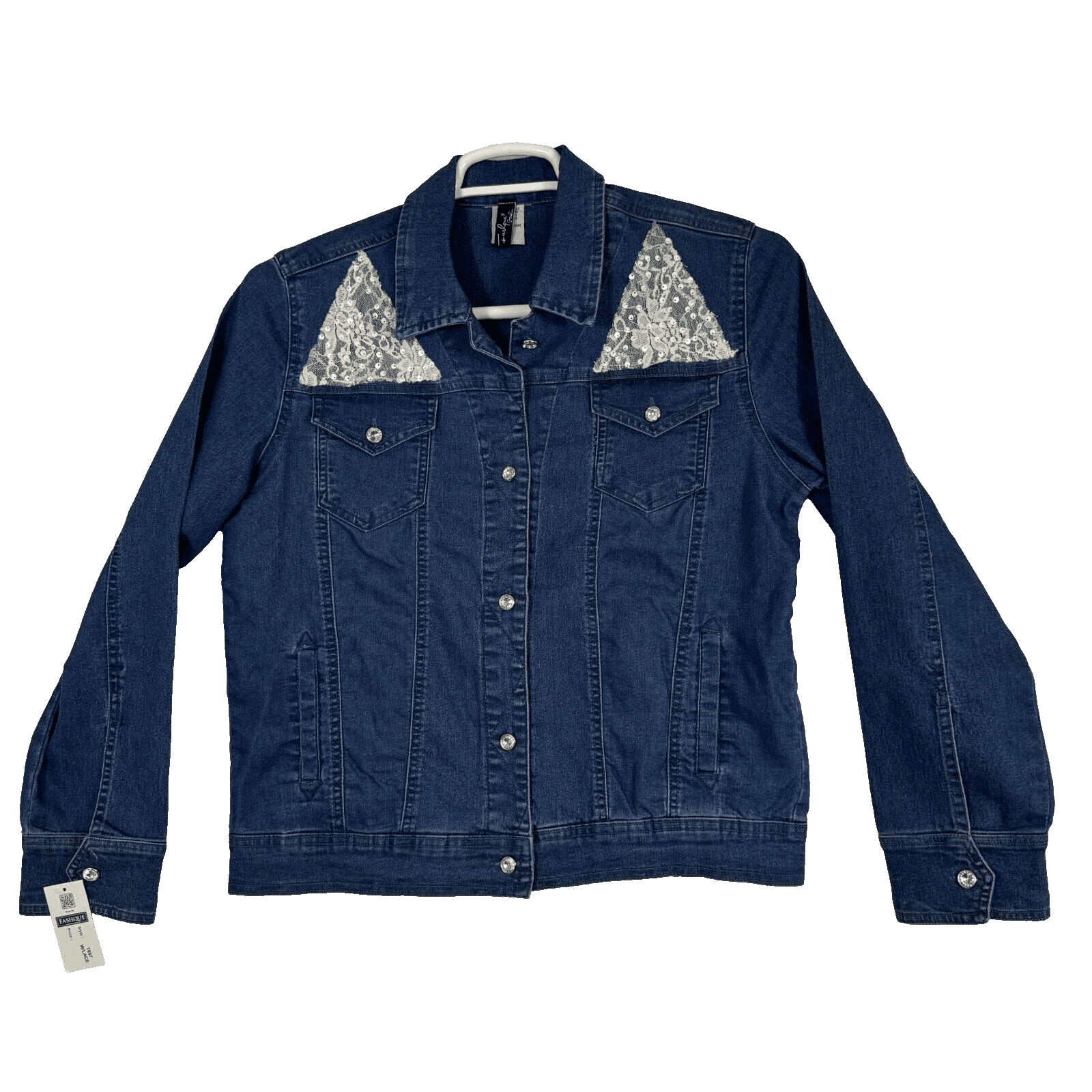 Fashque Studio Jacket Women's Medium Blue Lace Stretch Zip Up Casual Lightweight - Image 1