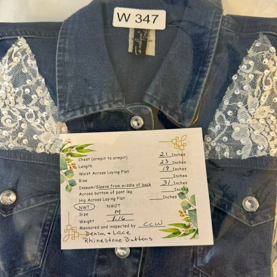 Fashque Studio Jacket Women's Medium Blue Lace Stretch Zip Up Casual Lightweight - Thumbnail 8