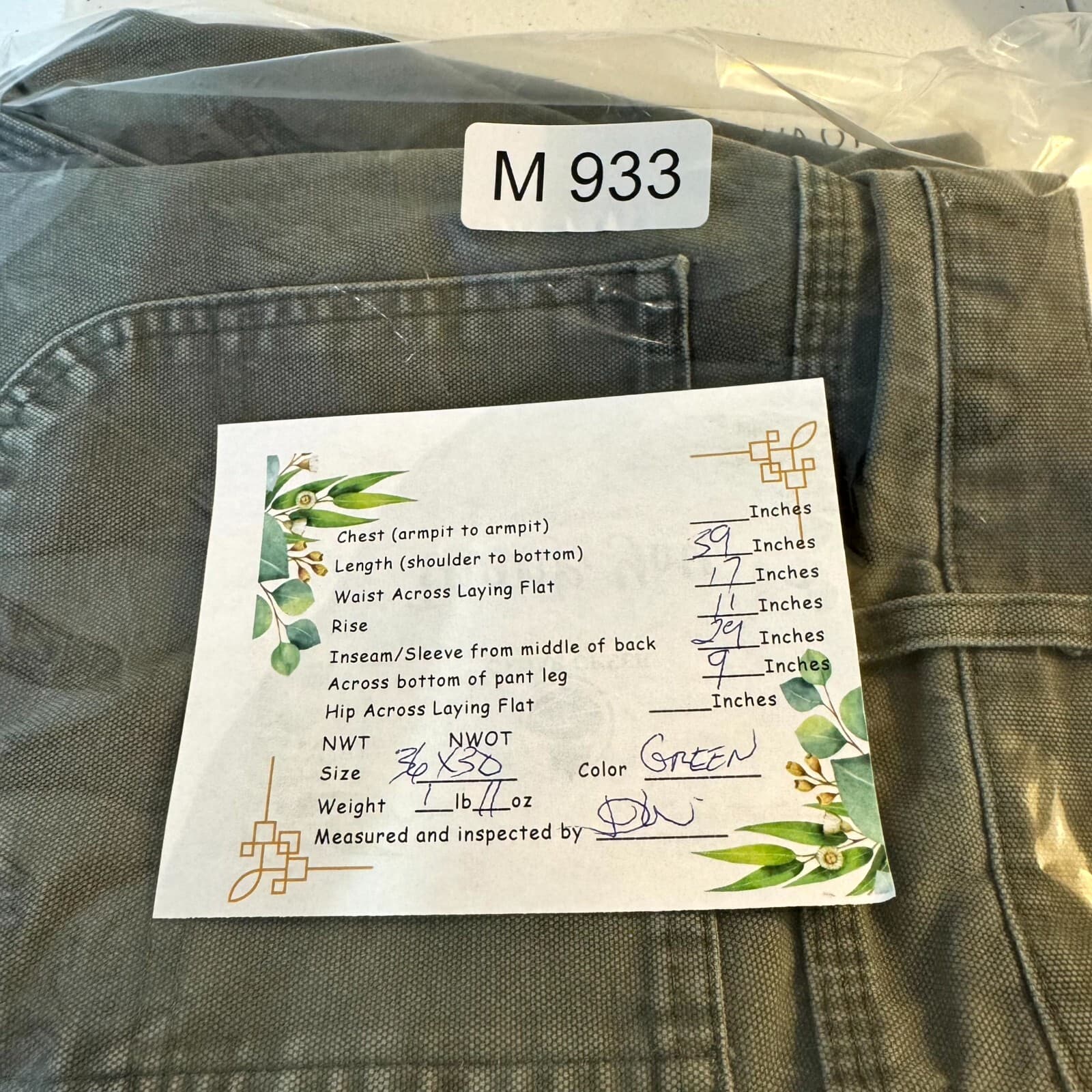 Dickies Carpenter Jeans Men’s 36x30 Green Denim Distressed Workwear Straight Leg - Thumbnail 9