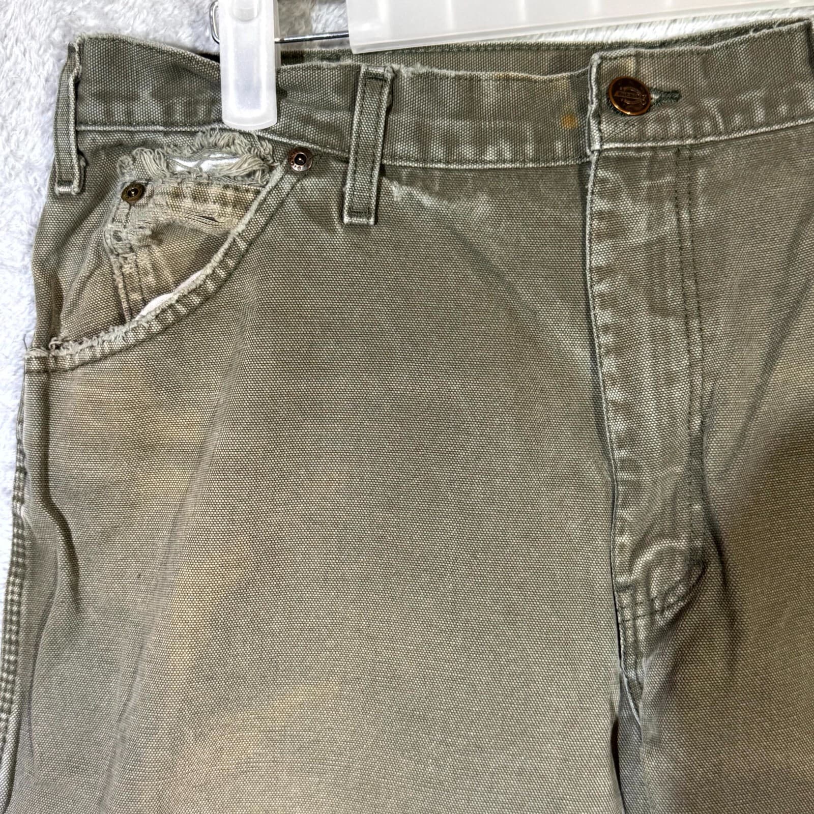 Dickies Carpenter Jeans Men’s 36x30 Green Denim Distressed Workwear Straight Leg - Thumbnail 3