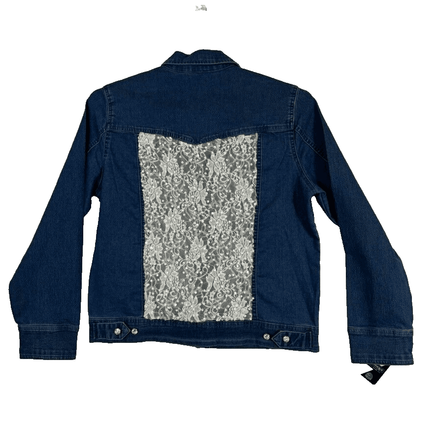 Fashque Studio Jacket Women's Medium Blue Lace Stretch Zip Up Casual Lightweight - Thumbnail 2