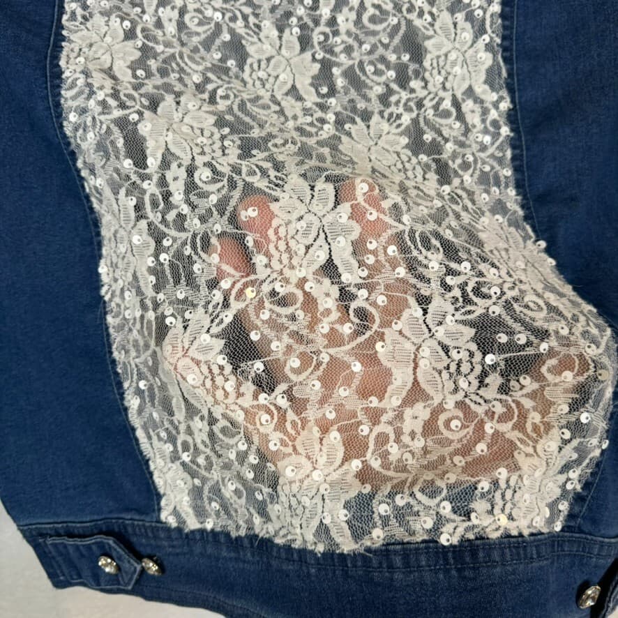 Fashque Studio Jacket Women's Medium Blue Lace Stretch Zip Up Casual Lightweight - Thumbnail 10