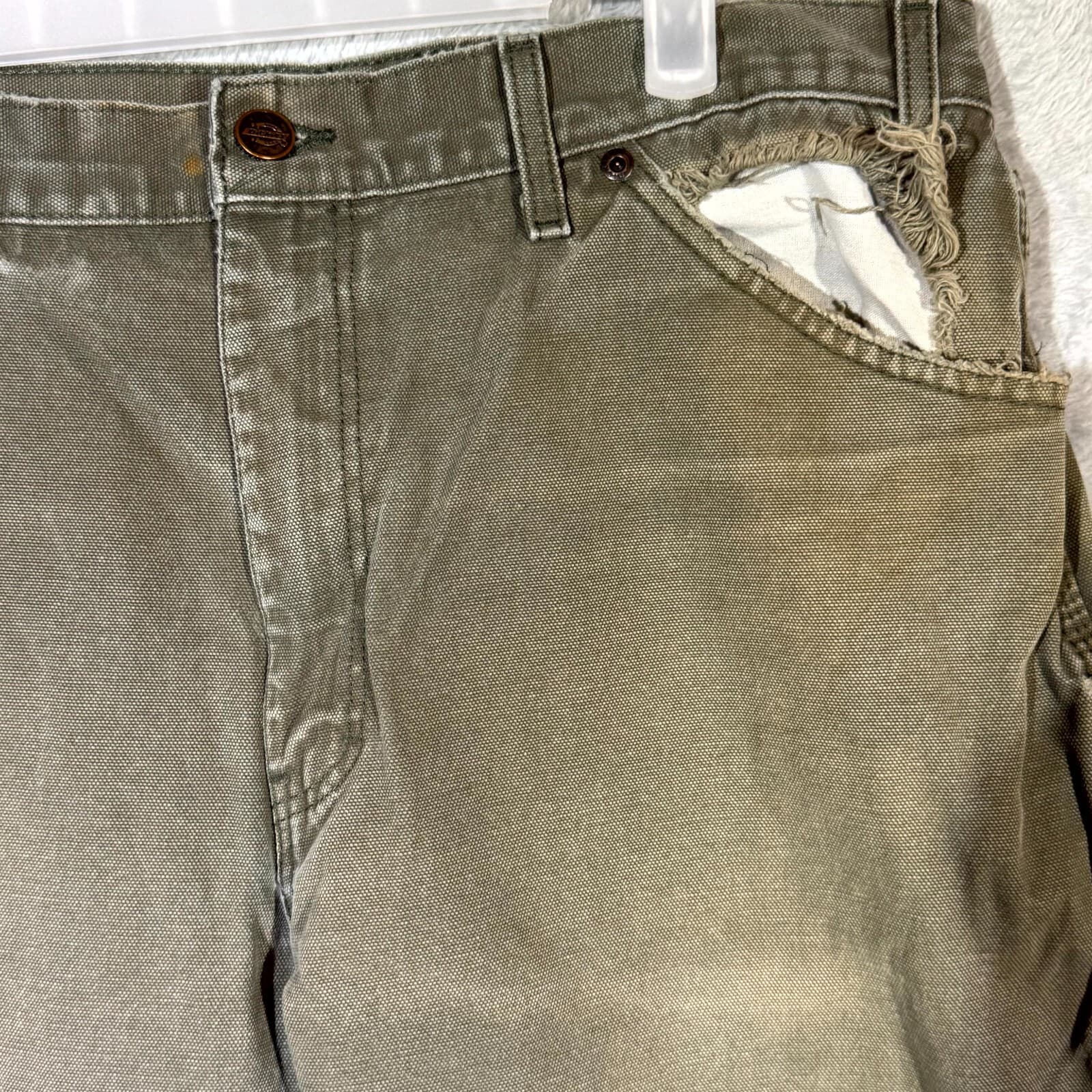 Dickies Carpenter Jeans Men’s 36x30 Green Denim Distressed Workwear Straight Leg - Thumbnail 4