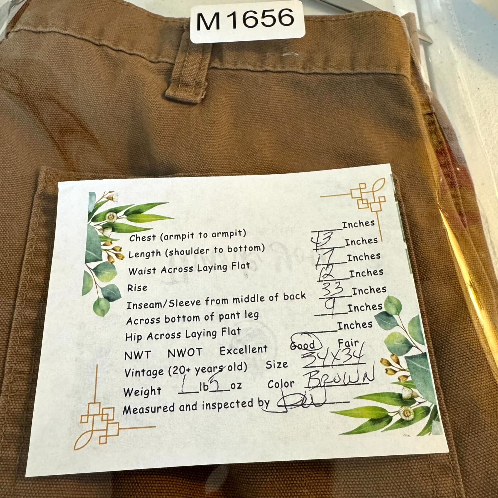 Carhartt Carpenter Pants Men 34x34 Brown Cotton Dungaree Fit Straight Leg - Thumbnail 8