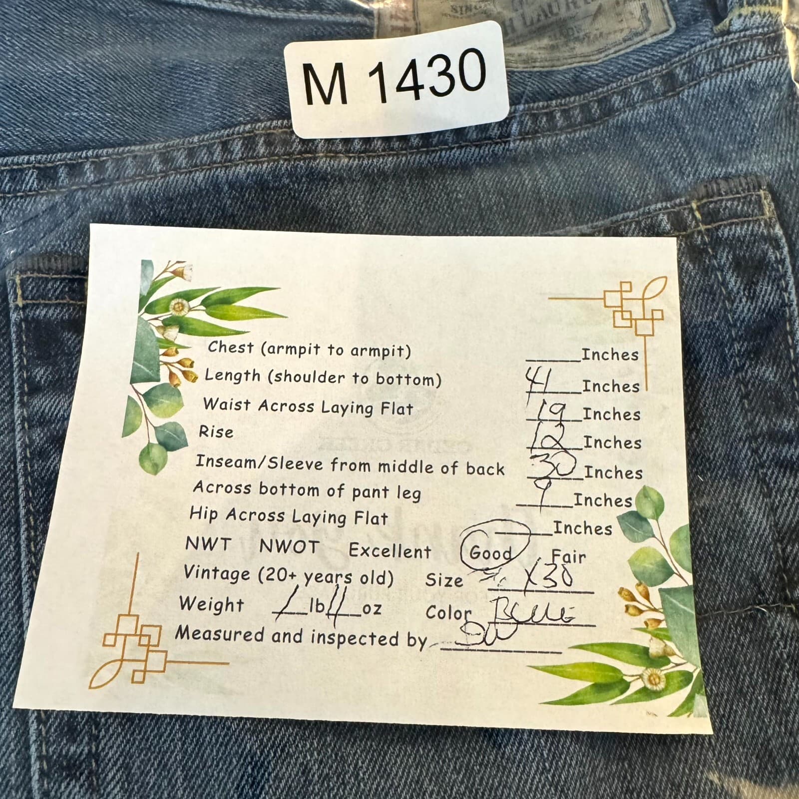 Polo Ralph Lauren Men’s Jeans 36x30 Blue Denim Vintage Classic Straight Leg - Thumbnail 8