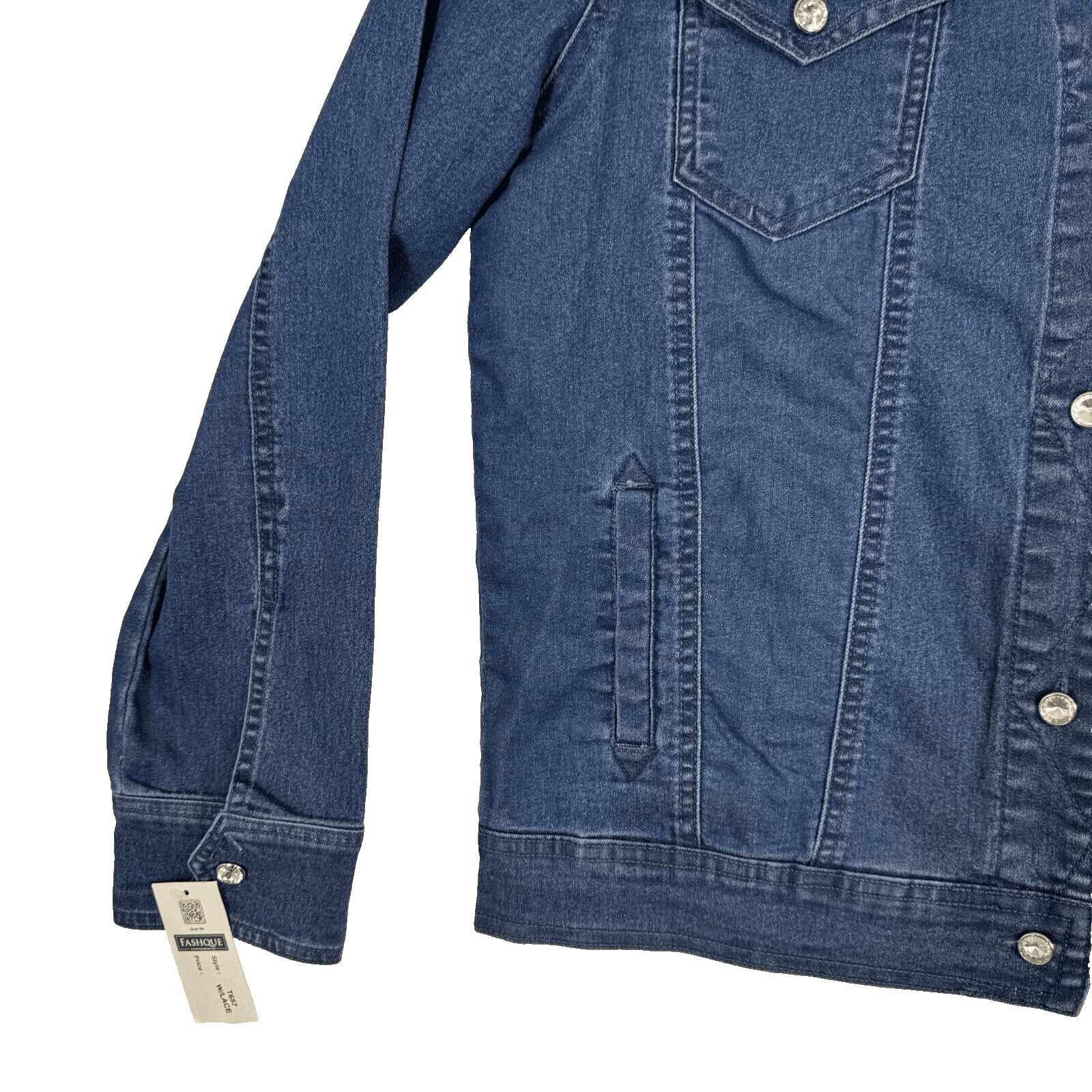 Fashque Studio Jacket Women's Medium Blue Lace Stretch Zip Up Casual Lightweight - Thumbnail 5