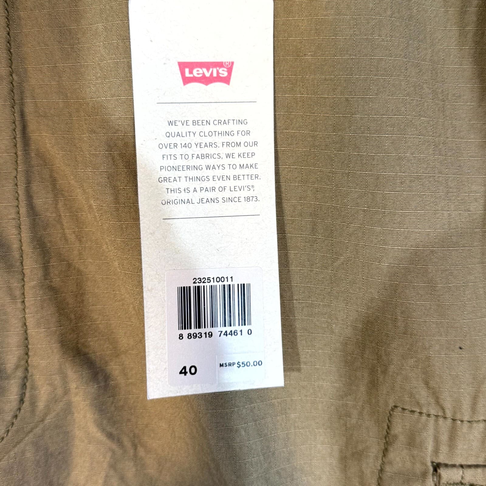 Levis Mens Carrier Cargo Shorts 40 Tan Loose Fit Mid Rise Flat Front - Thumbnail 6