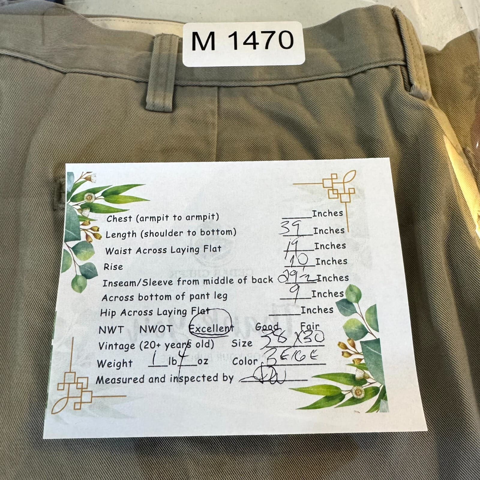 Polo Ralph Lauren Men’s Chino Pants 38x30 Beige Cotton Mid-Rise Flat Front - Thumbnail 9