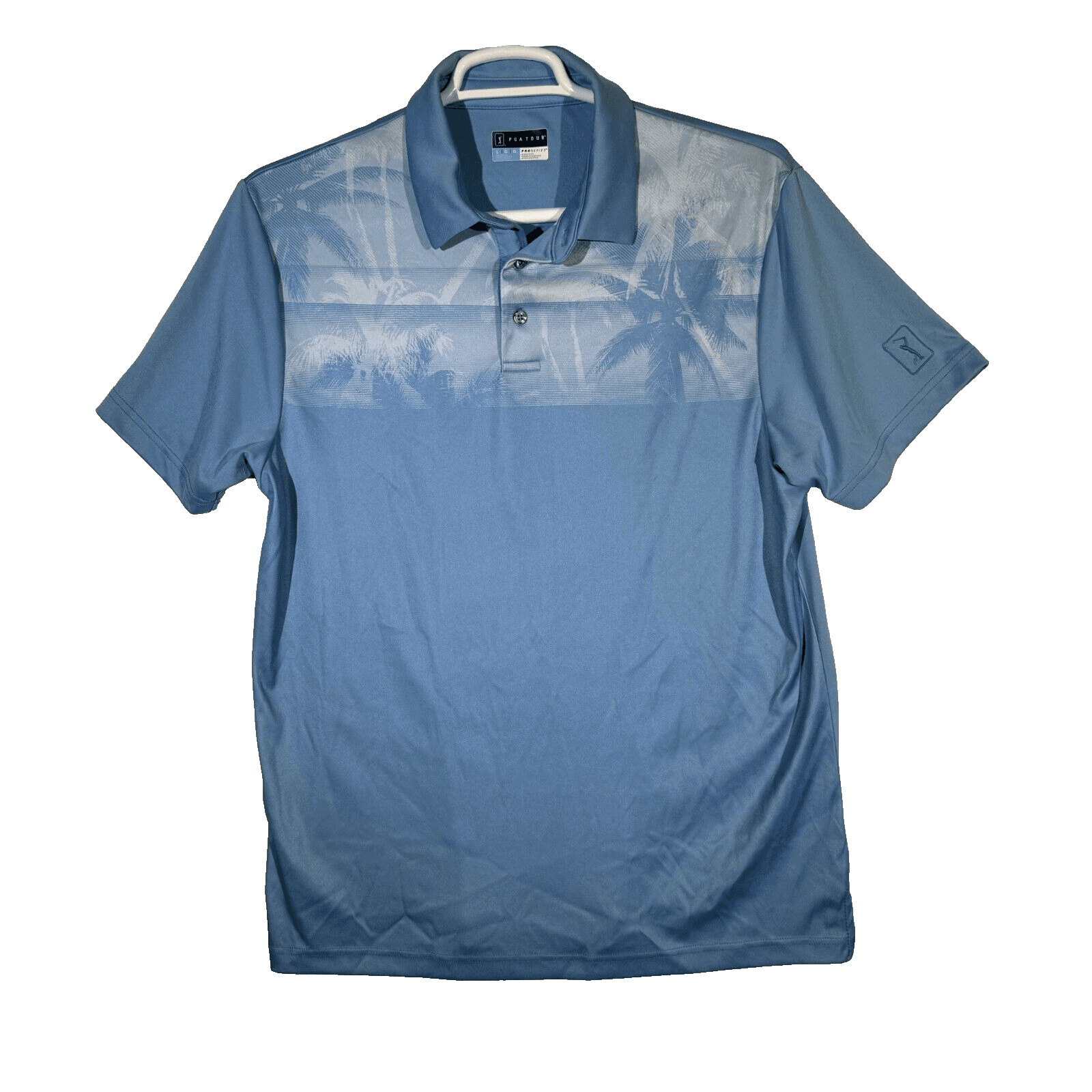 PGA Tour Men’s Athletic-Fit Golf Polo, Size L – Blue Tropical Print, Polyester - Image 1