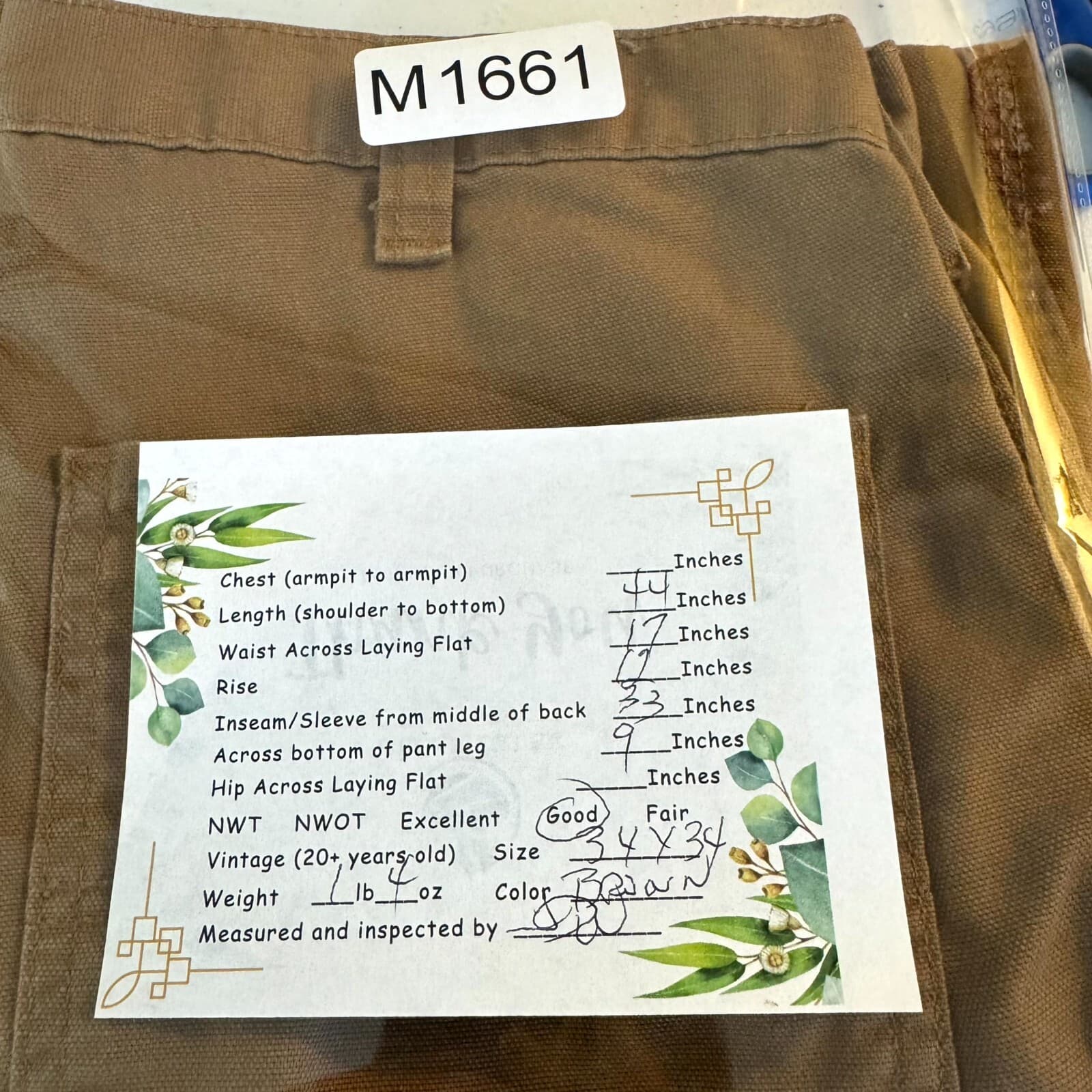 Carhartt Carpenter Pants Men’s 34x36 Brown Cotton Dungaree Fit Straight Leg - Thumbnail 14