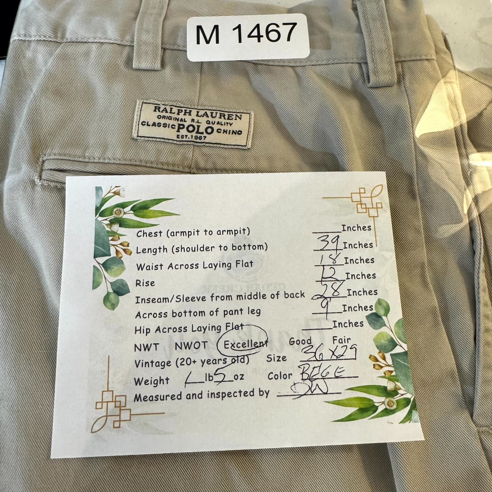 Polo Ralph Lauren Men’s Prospect Pants 36x29 Beige Flat Front Mid-Rise Cotton - Thumbnail 9