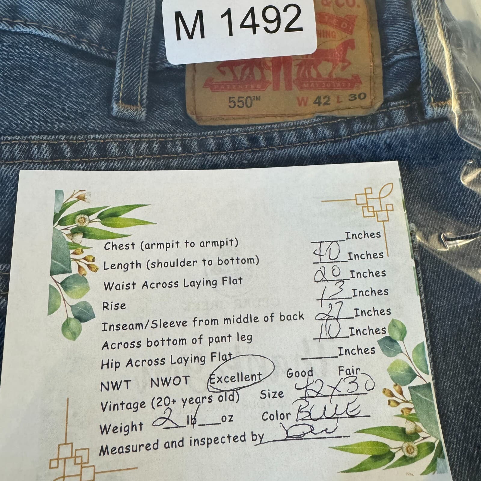 Levi’s 550 Men’s Jeans 42x30 Blue Denim Medium Wash Relaxed Fit - Thumbnail 9