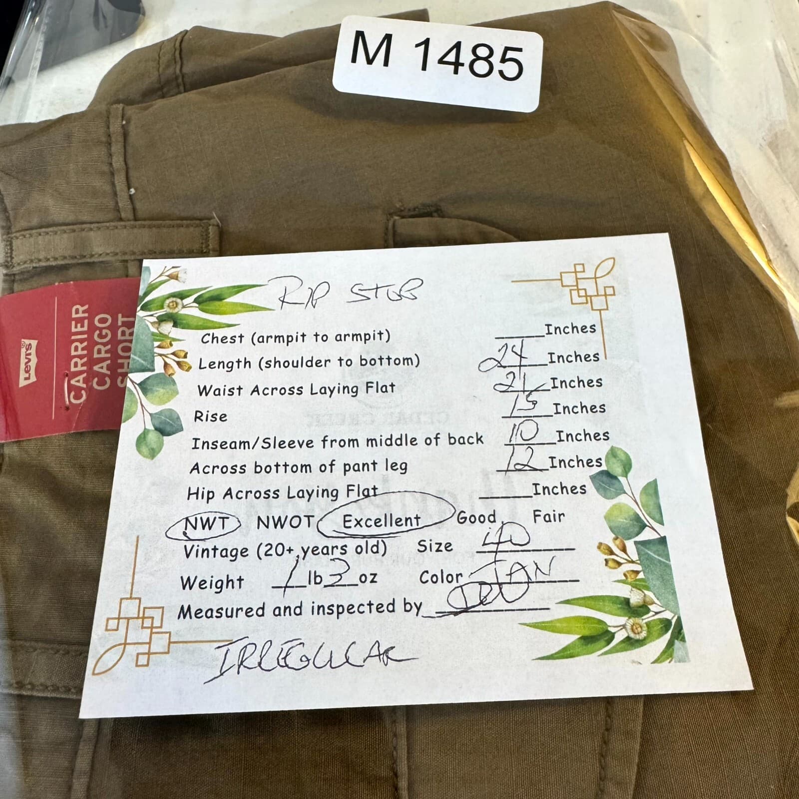 Levis Mens Carrier Cargo Shorts 40 Tan Loose Fit Mid Rise Flat Front - Thumbnail 9