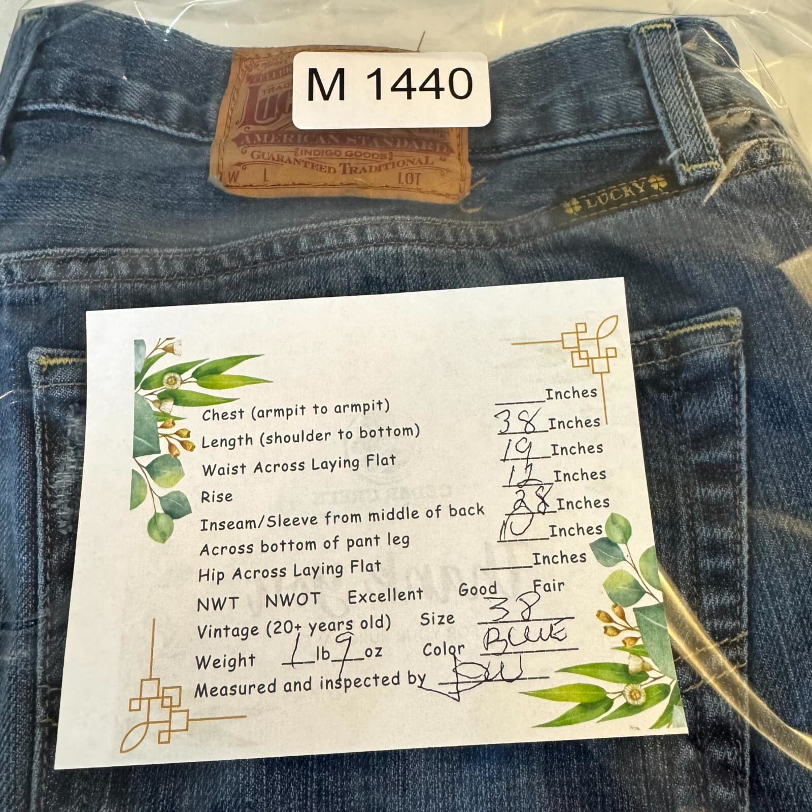 Vintage Lucky Brand 361 Jeans Men 38 Blue Denim Straight Leg 5-Pocket - Thumbnail 9