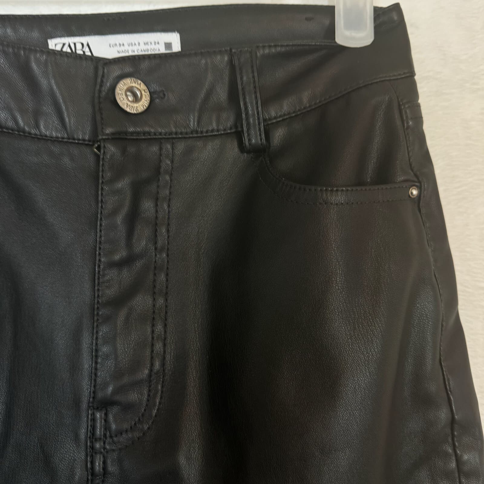 ZARA Women’s Black Faux-Leather High‑Rise Skinny Pants, Size 2 – 5-Pocket W390 - Thumbnail 7