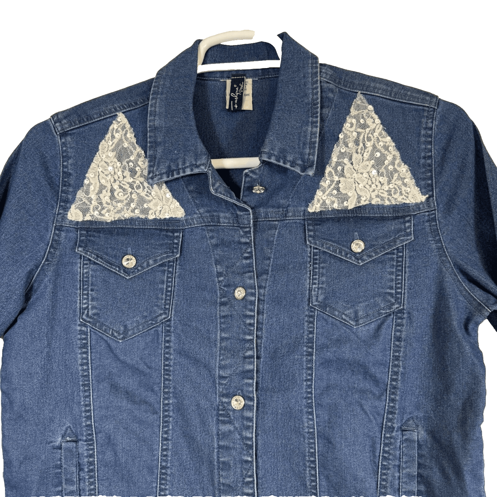 Fashque Studio Jacket Women's Medium Blue Lace Stretch Zip Up Casual Lightweight - Thumbnail 4