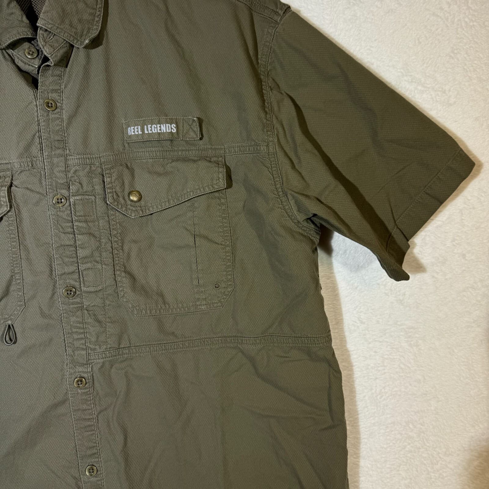 Reel Legends Shirt Men's Large Vented Fishing Outdoor Short Sleeve Nylon Green - Thumbnail 13