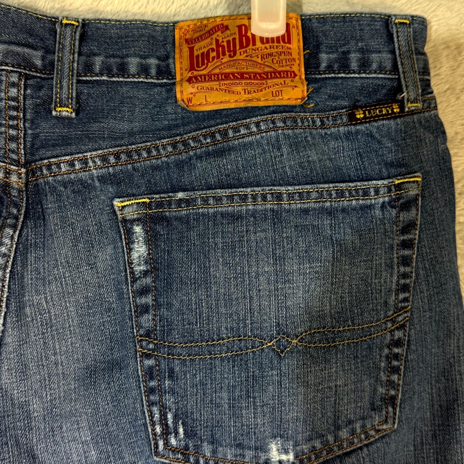 Vintage Lucky Brand 361 Jeans Men 38 Blue Denim Straight Leg 5-Pocket - Thumbnail 7