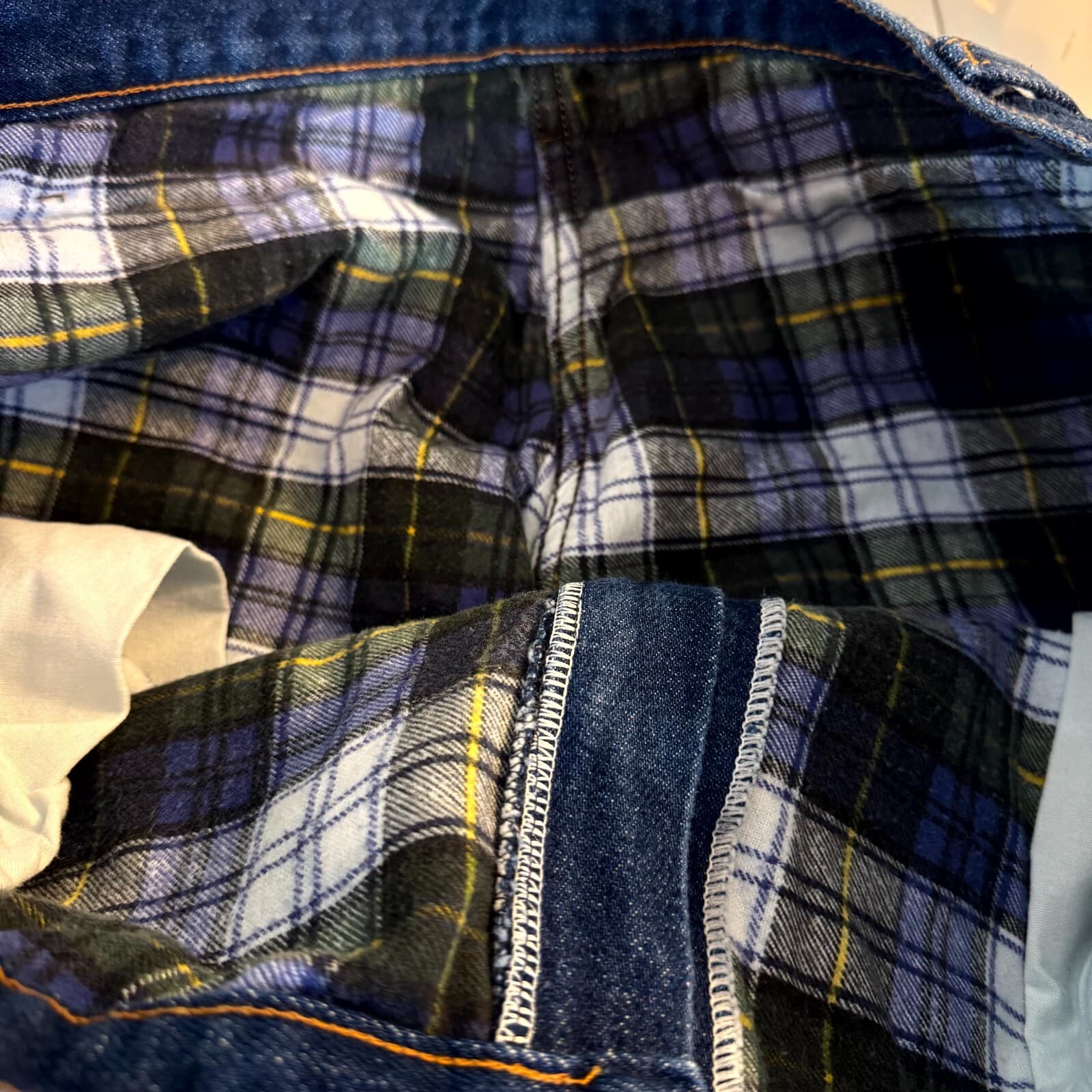 Dickies Jeans Mens 40x30 Blue Denim Flannel Lined Plaid High Rise Straight Leg - Thumbnail 10