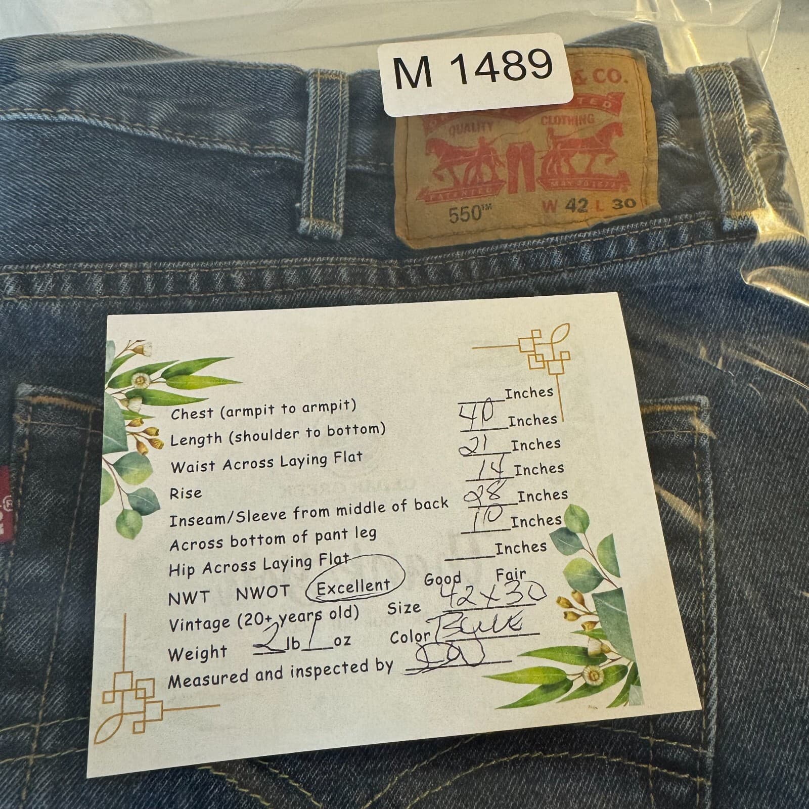 Levi’s 550 Men’s Jeans 42x30 Blue Denim Medium Wash Relaxed Fit - Thumbnail 9