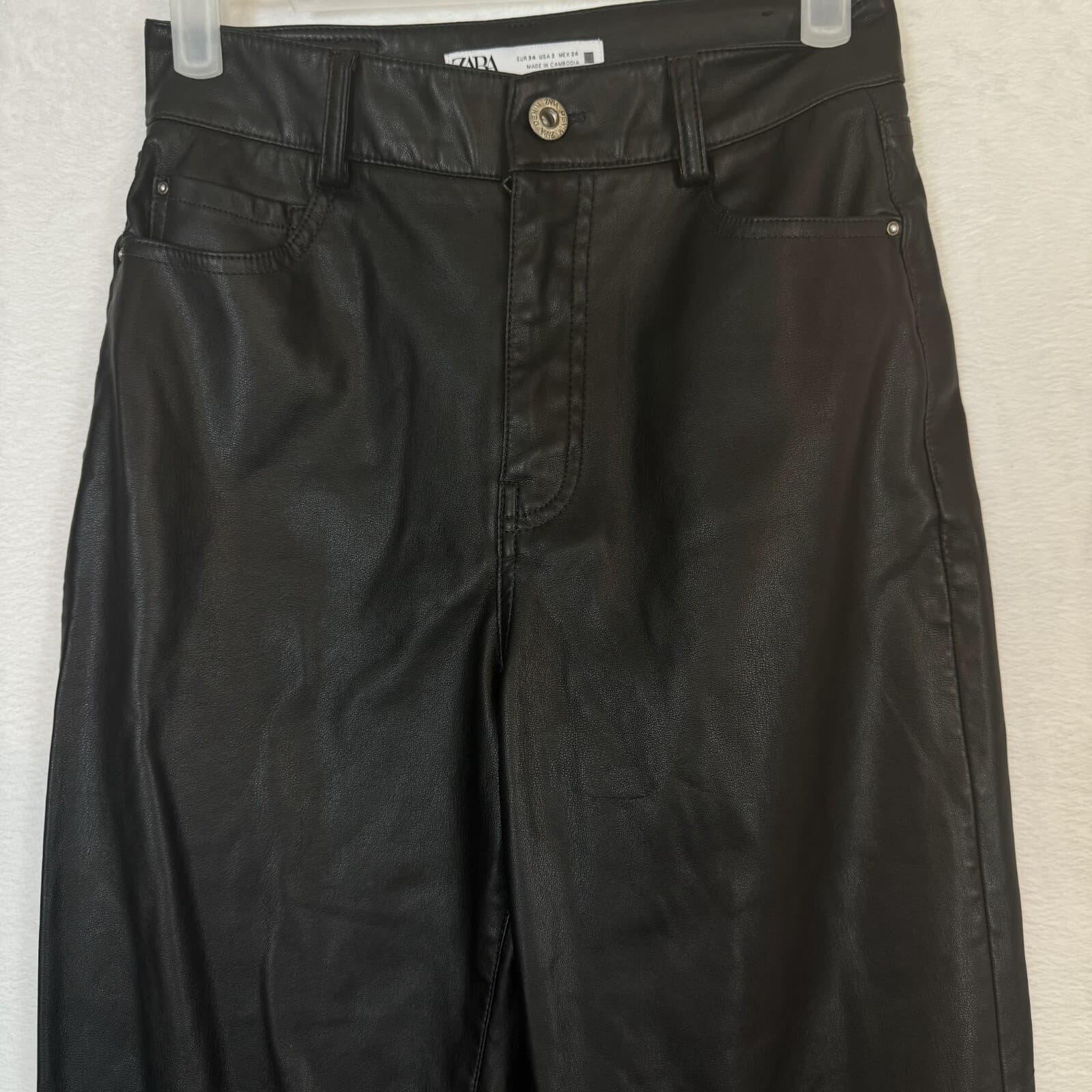 ZARA Women’s Black Faux-Leather High‑Rise Skinny Pants, Size 2 – 5-Pocket W390 - Thumbnail 5