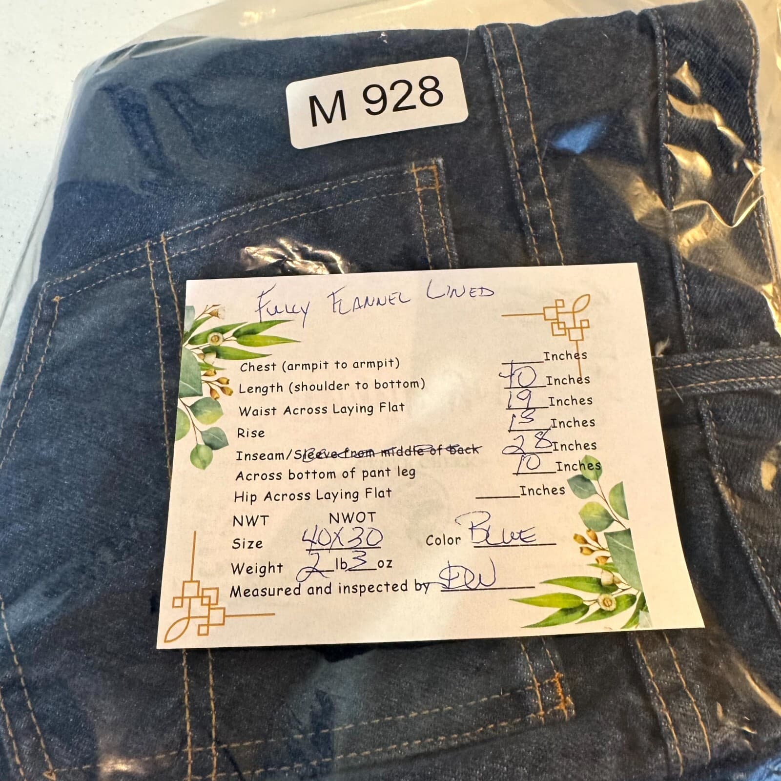 Dickies Jeans Mens 40x30 Blue Denim Flannel Lined Plaid High Rise Straight Leg - Thumbnail 14