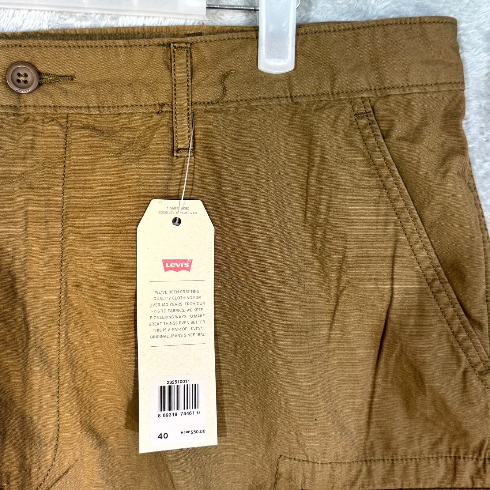 Levis Mens Carrier Cargo Shorts 40 Tan Loose Fit Mid Rise Flat Front - Thumbnail 4