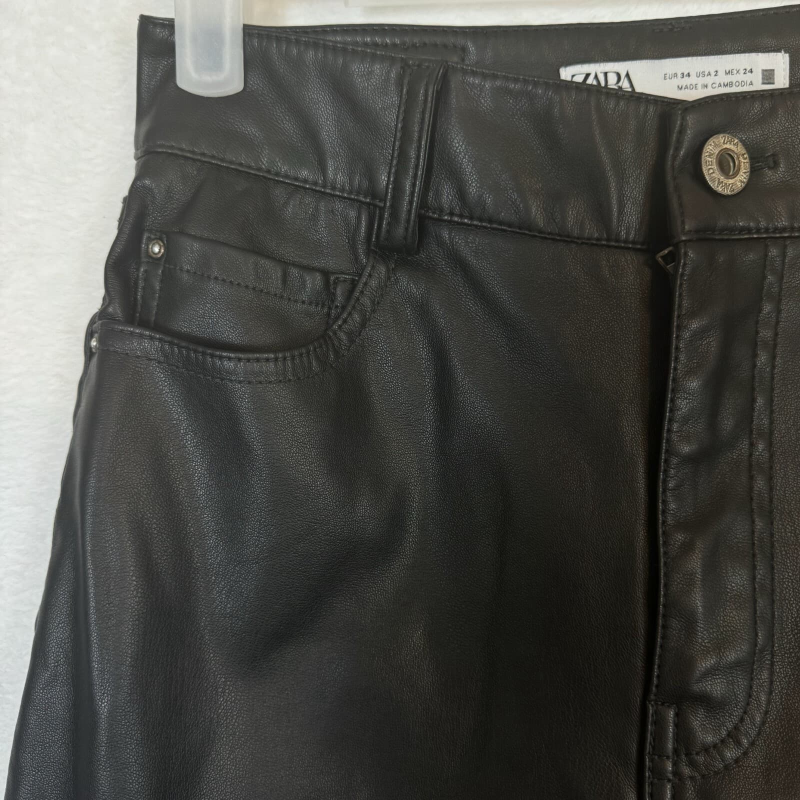 ZARA Women’s Black Faux-Leather High‑Rise Skinny Pants, Size 2 – 5-Pocket W390 - Thumbnail 6