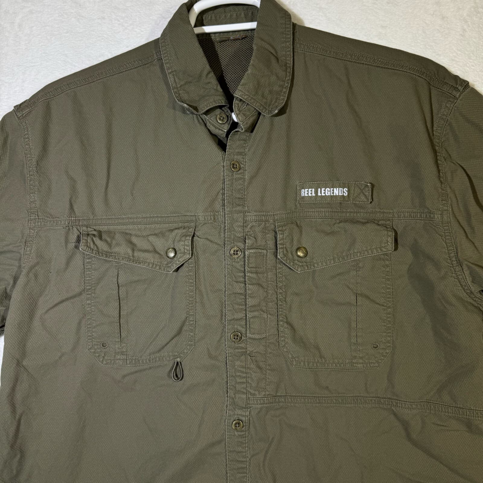 Reel Legends Shirt Men's Large Vented Fishing Outdoor Short Sleeve Nylon Green - Thumbnail 5