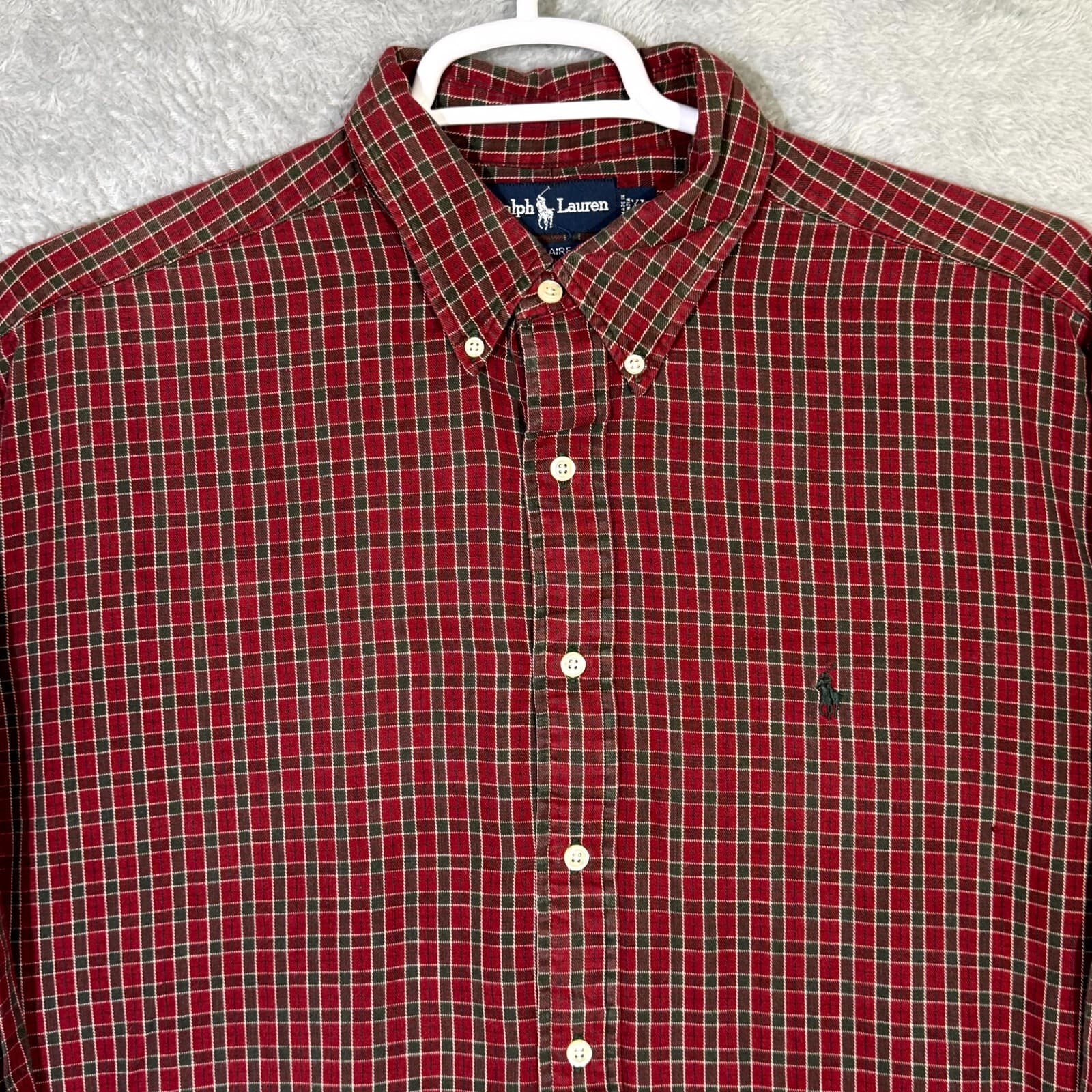 Ralph Lauren Blair Men’s Flannel Shirt XL Red Plaid 100% Cotton Button Down - Thumbnail 5