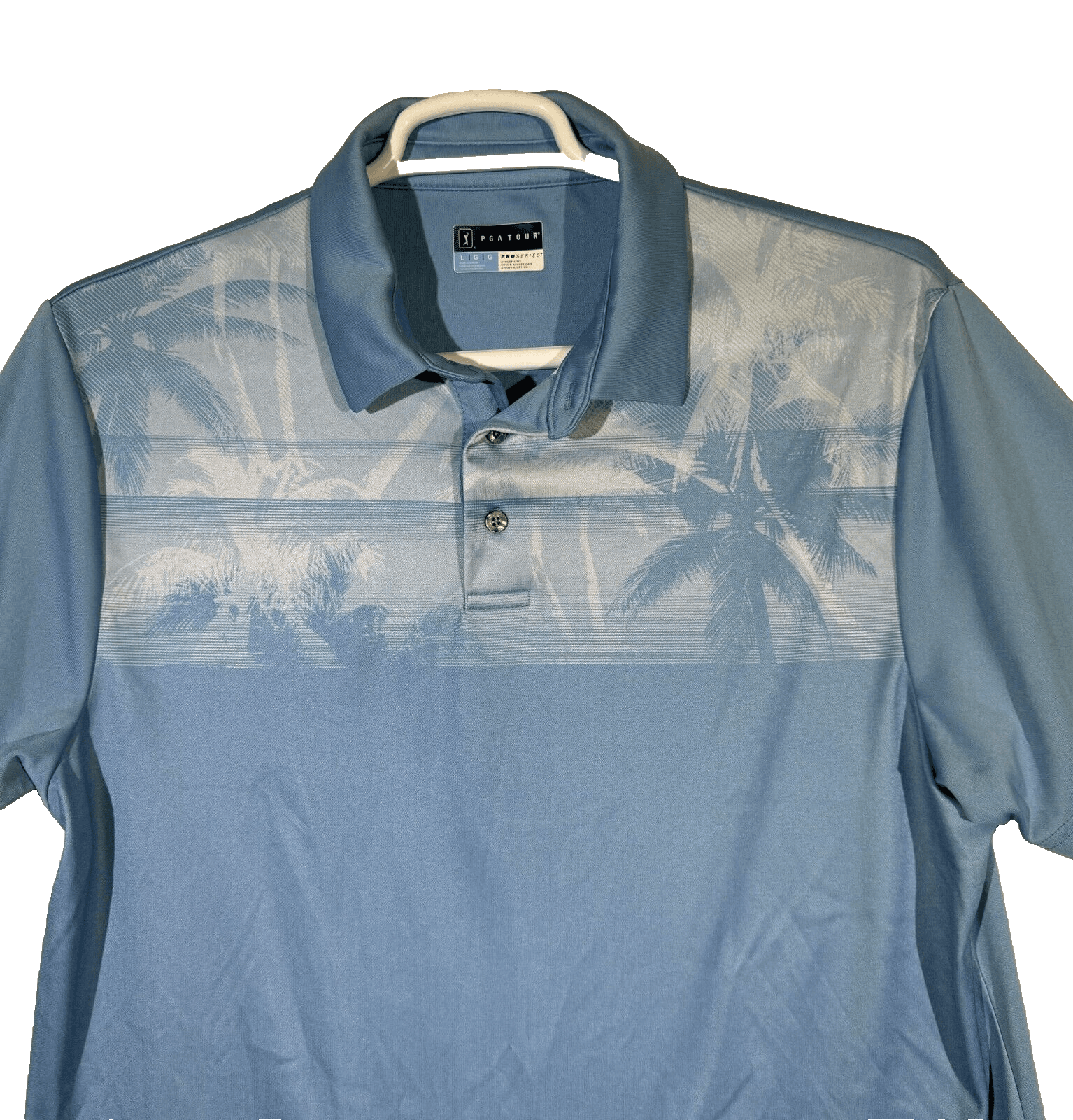 PGA Tour Men’s Athletic-Fit Golf Polo, Size L – Blue Tropical Print, Polyester - Thumbnail 5