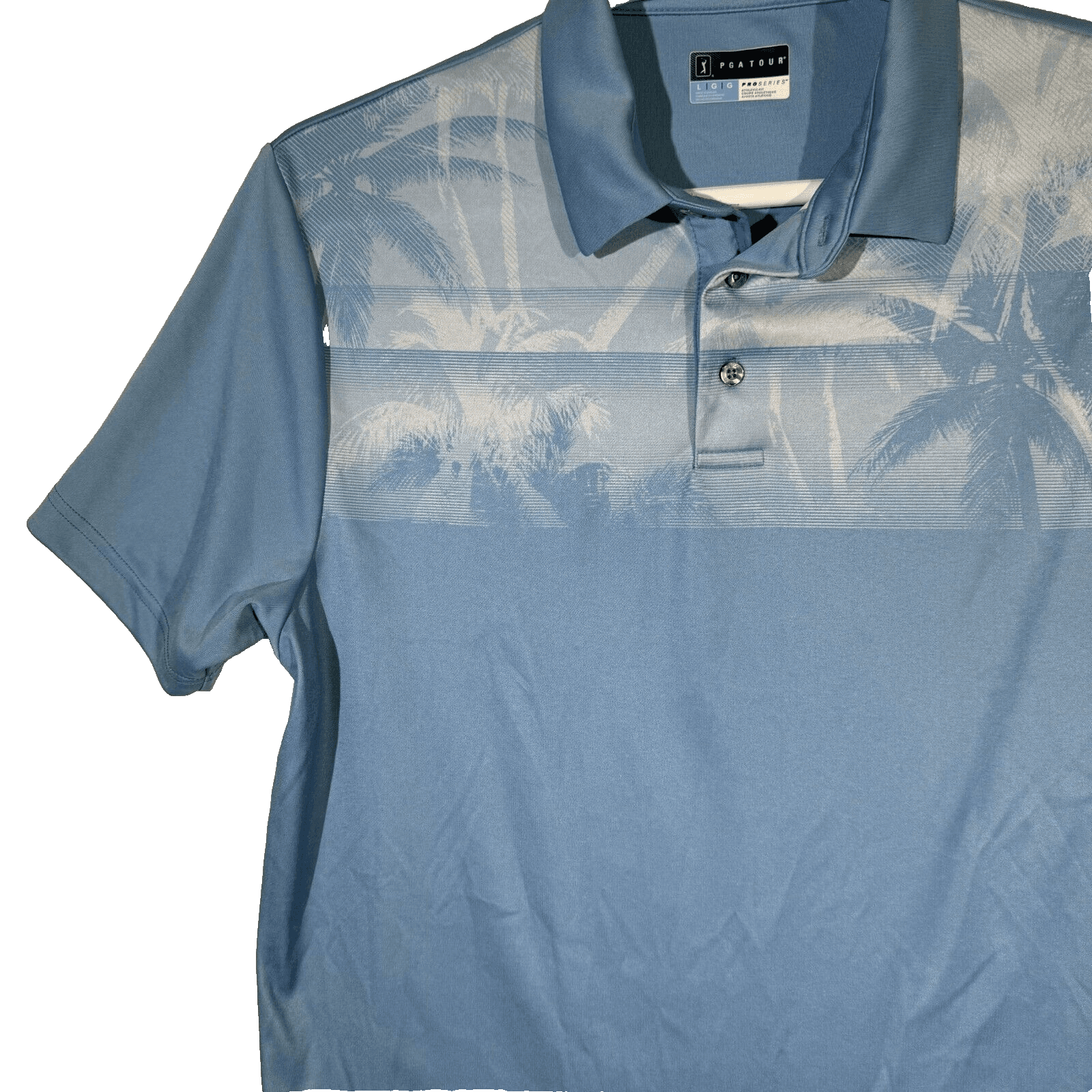 PGA Tour Men’s Athletic-Fit Golf Polo, Size L – Blue Tropical Print, Polyester - Thumbnail 4