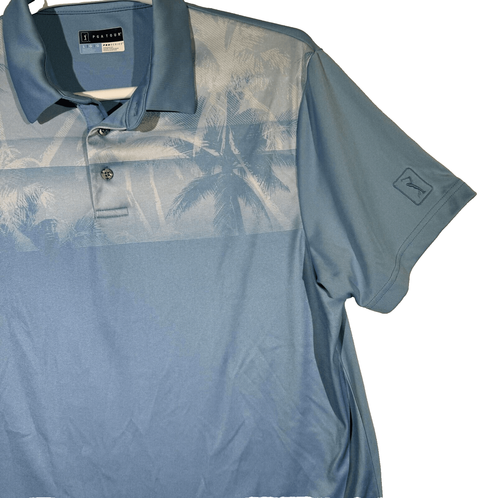PGA Tour Men’s Athletic-Fit Golf Polo, Size L – Blue Tropical Print, Polyester - Thumbnail 6