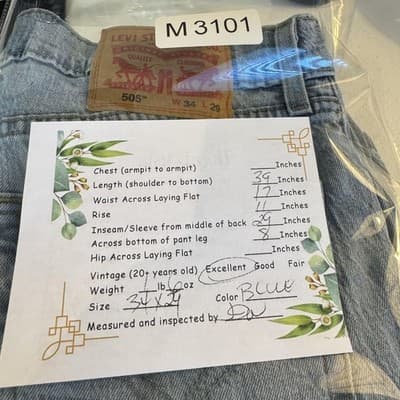 Levis 505 Jeans Mens 34x29 Light Wash Blue Straight Leg Denim Stretch Mid Rise - Thumbnail 11