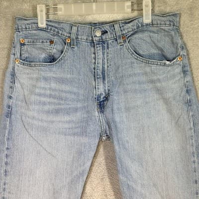 Levis 505 Jeans Mens 34x29 Light Wash Blue Straight Leg Denim Stretch Mid Rise - Thumbnail 2